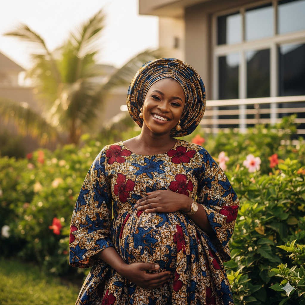 Happy pregnant Nigerian woman